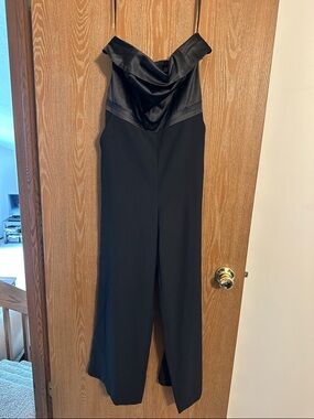 The Limited Black Strapless Satin-Trim Jumpsuit